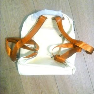 Women's 14 Inch Off White Tan Backpack - Faux Leather